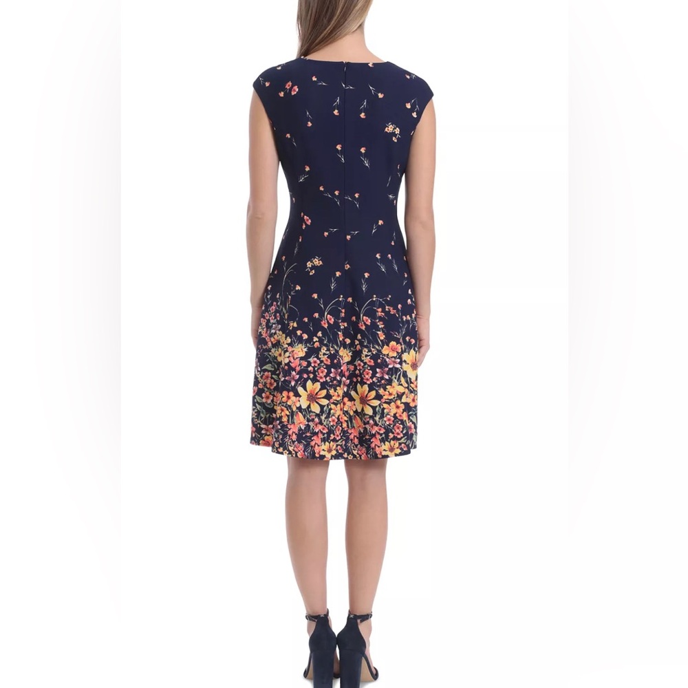 Navy and Floral Dress — By London Times, Size 10 - Picture 5 of 14